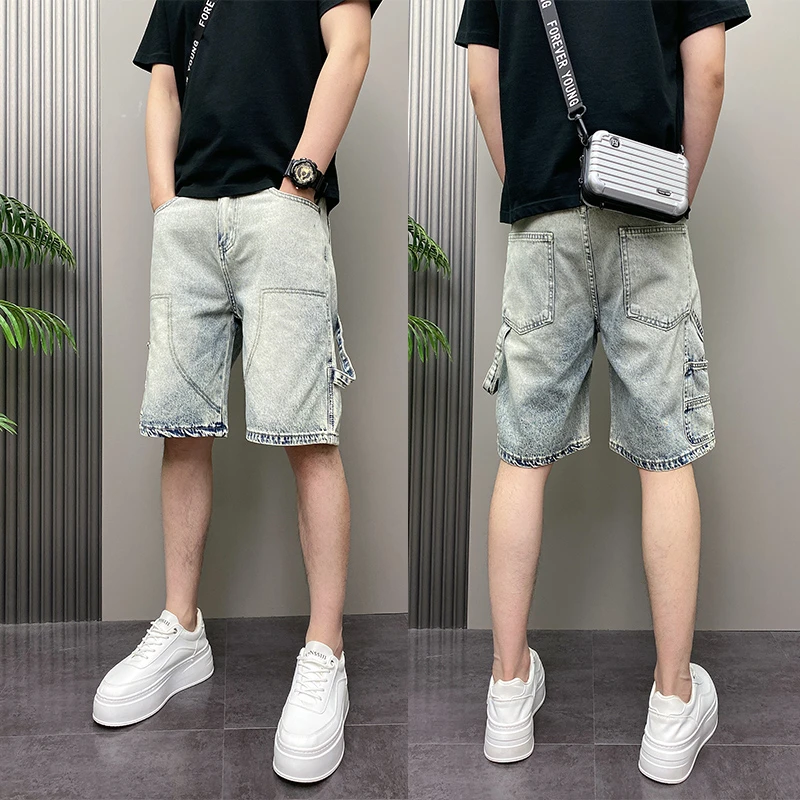 2025夏季薄款潮流韩版痞帅水洗复古做旧青年男士休闲五分牛仔短裤