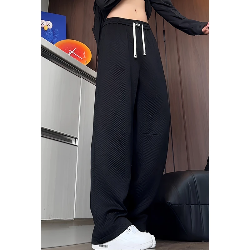 新款秋装设计感刺绣老钱风休闲裤男卫裤宽直筒裤微弹弯刀裤长裤子