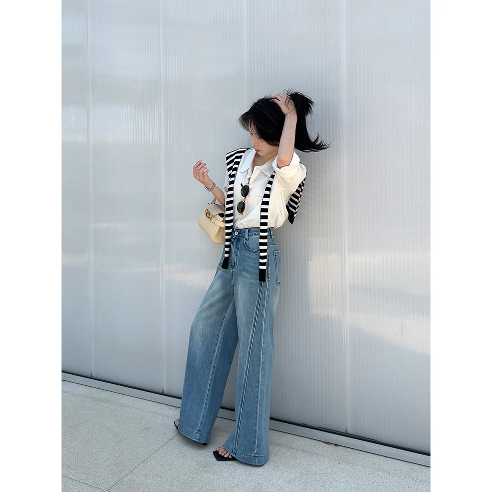 阔腿牛仔裤2025春季新款高腰百搭显瘦小个子宽松小众直筒女装裤子