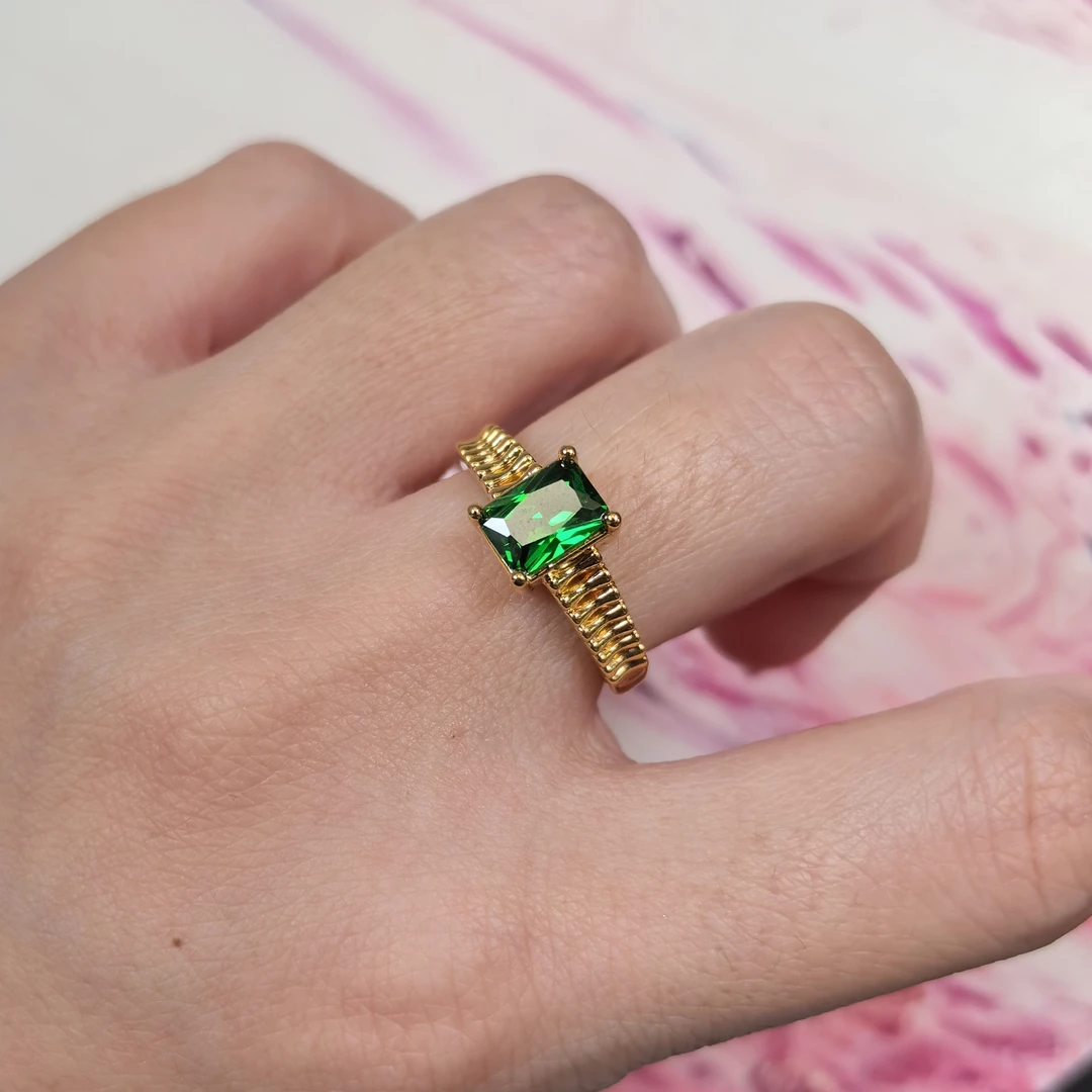 【评论区有问题】绿华戒指镶锆足金999黄金戒指@JZ006