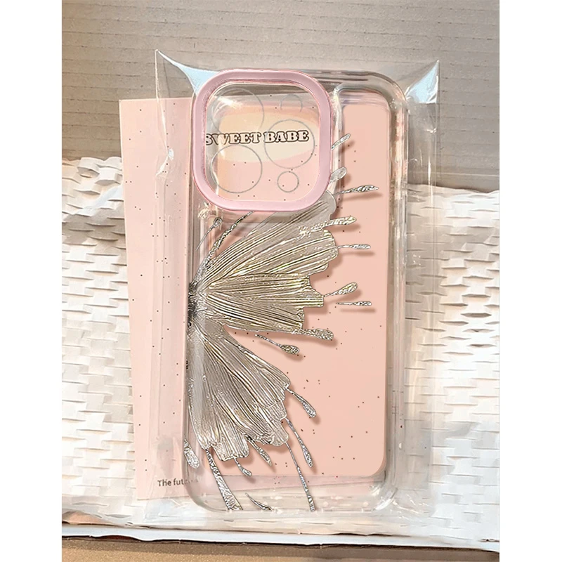 高级金粉蝴蝶适用苹果16 15手机壳iPhone13promax防摔14 12男女xr