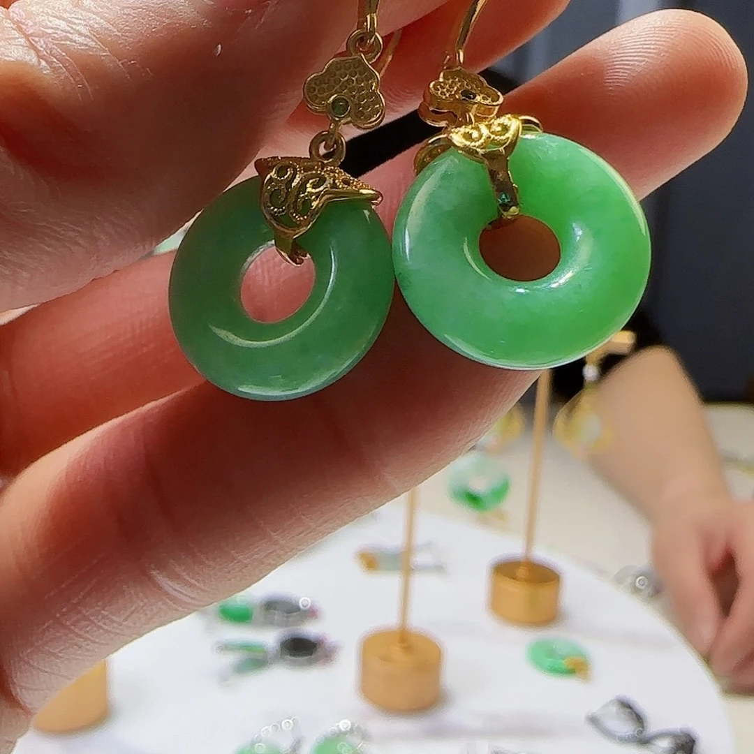 翡翠耳饰银S925镶嵌天然缅甸