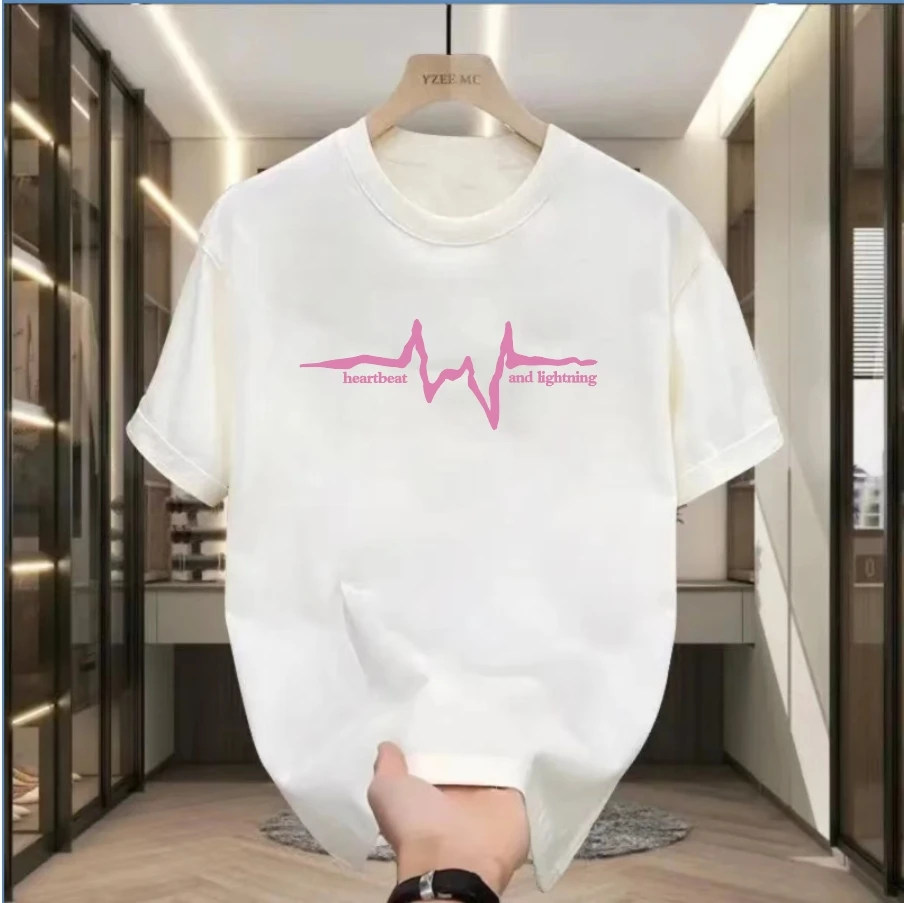 2025潮牌春夏款T恤印花休闲百搭男女同款半袖时尚宽松闪电波纹（A）