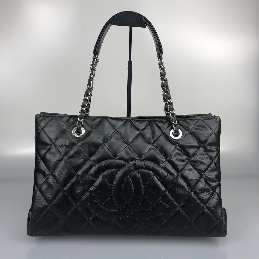 95新 Chanel/香奈儿 黑银漆面做旧单肩包