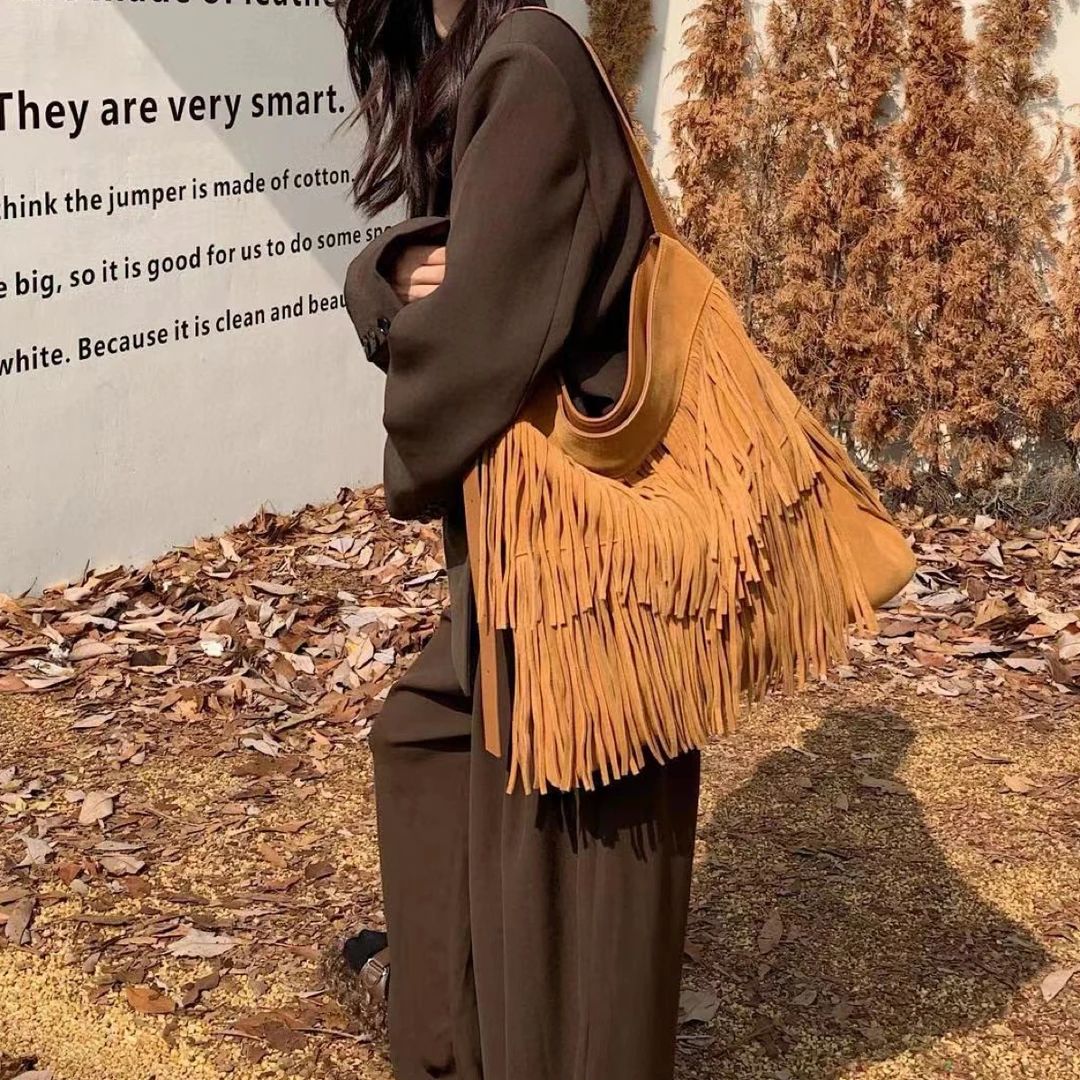 『XIGE STUDIO』秋冬新品西部牛仔百搭麂皮流苏腋下斜挎包