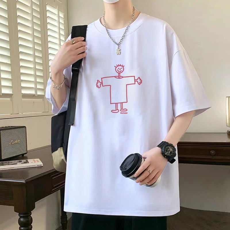 青少年纯棉短袖t恤男女宽松大码上衣美式高街情侣装小众设计半袖