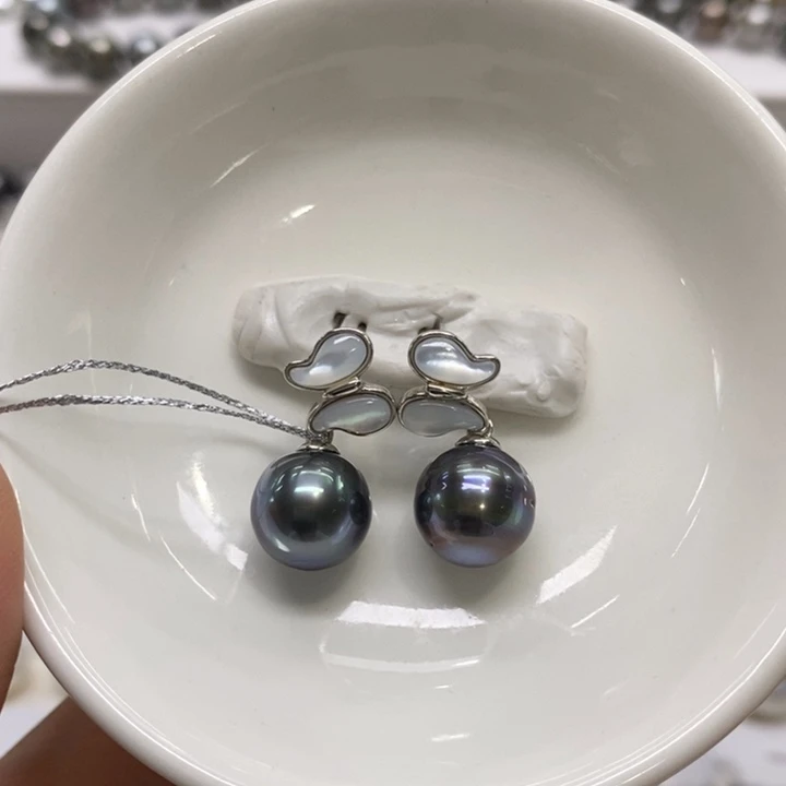 银S925镶嵌耳饰海水珍珠10-11mm