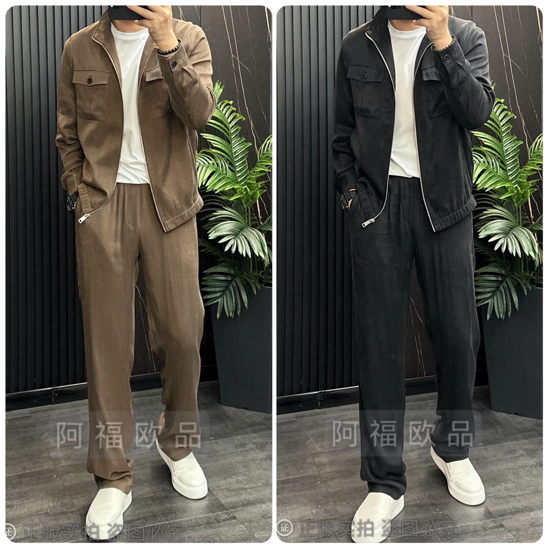 【阿福欧品】男士净奢老钱L*P百搭霜感天丝套装休闲裤子