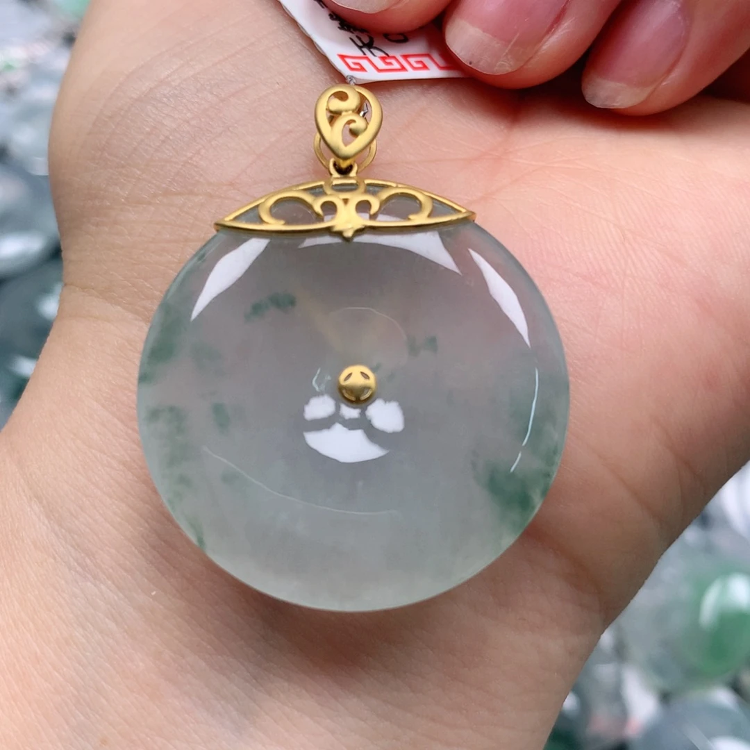 翡翠18K金镶嵌颈饰天然翡翠