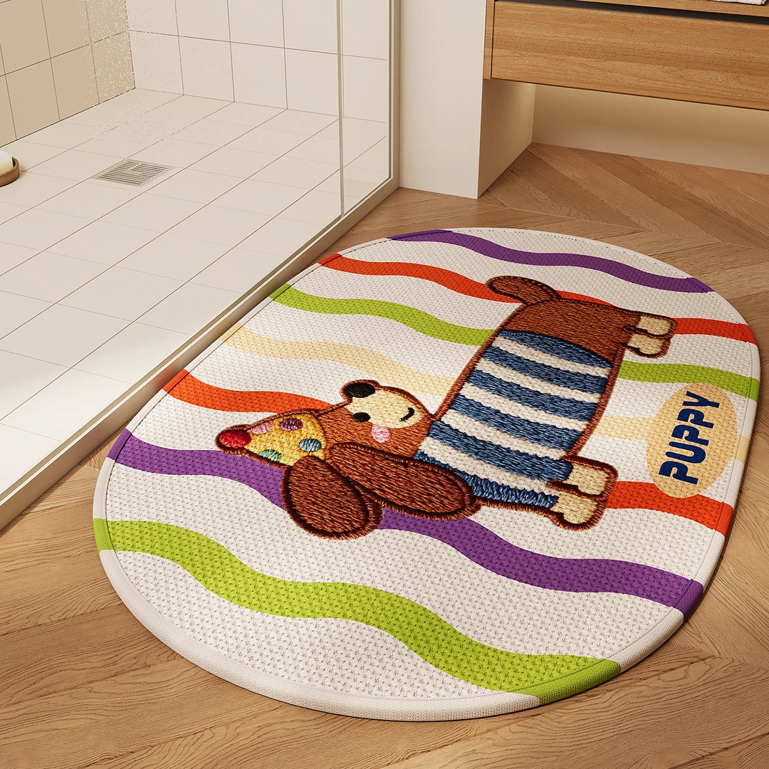 卫生间地垫卡通腊肠狗厕所门口吸水速干脚垫子免洗耐脏浴室防滑毯