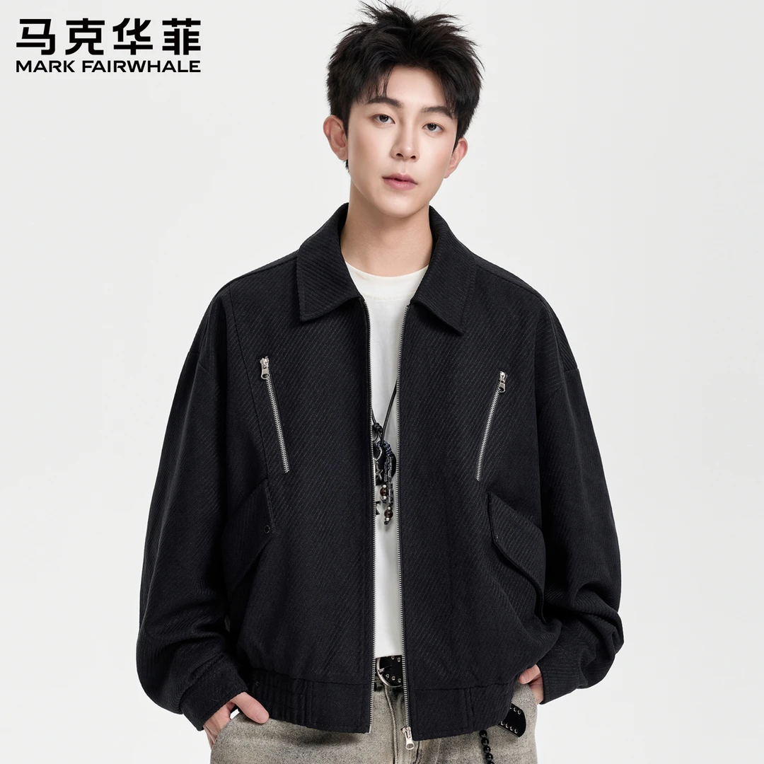 马克华菲美式翻领短款男款大衣大口袋工装秋季宽松夹克外套