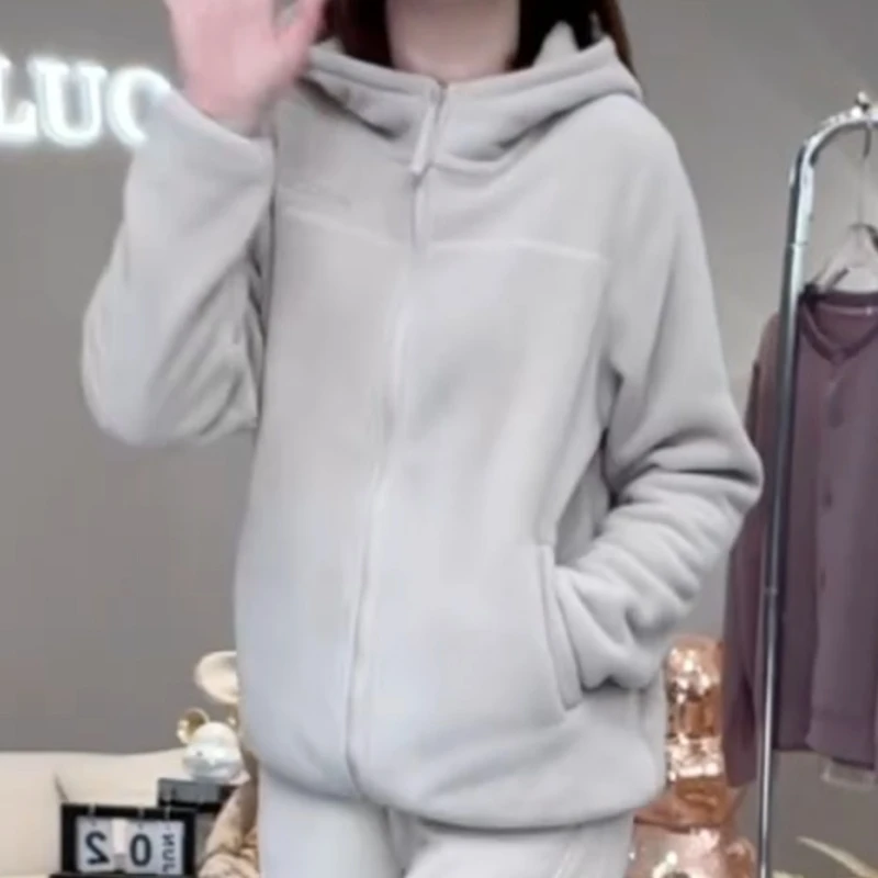新款加绒保暖舒适百搭连帽开衫厚外套LK2508087