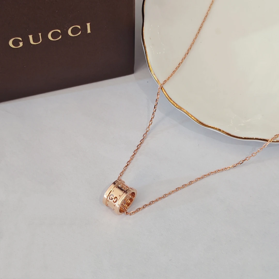 99新 GUCCI/古驰 GUCCI 双G镂空项链/k玫/42cm/盒 XJ