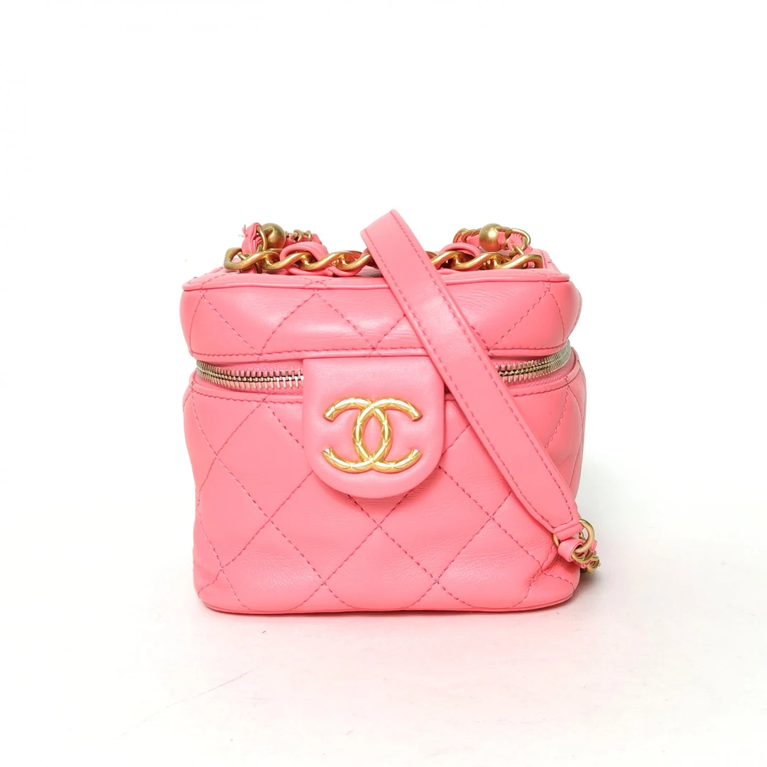 95新 Chanel/香奈儿 【黑黑】22S 方盒子化妆包 带镜子 粉色
