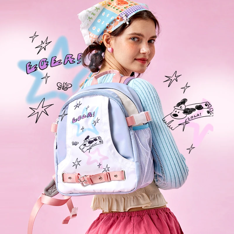 LOLA DESIGN星光涂鸦小双肩包女旅游轻便 书包女大学生设计感小众