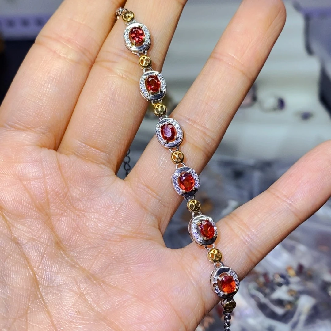 手链彩色蓝宝石银S925镶嵌