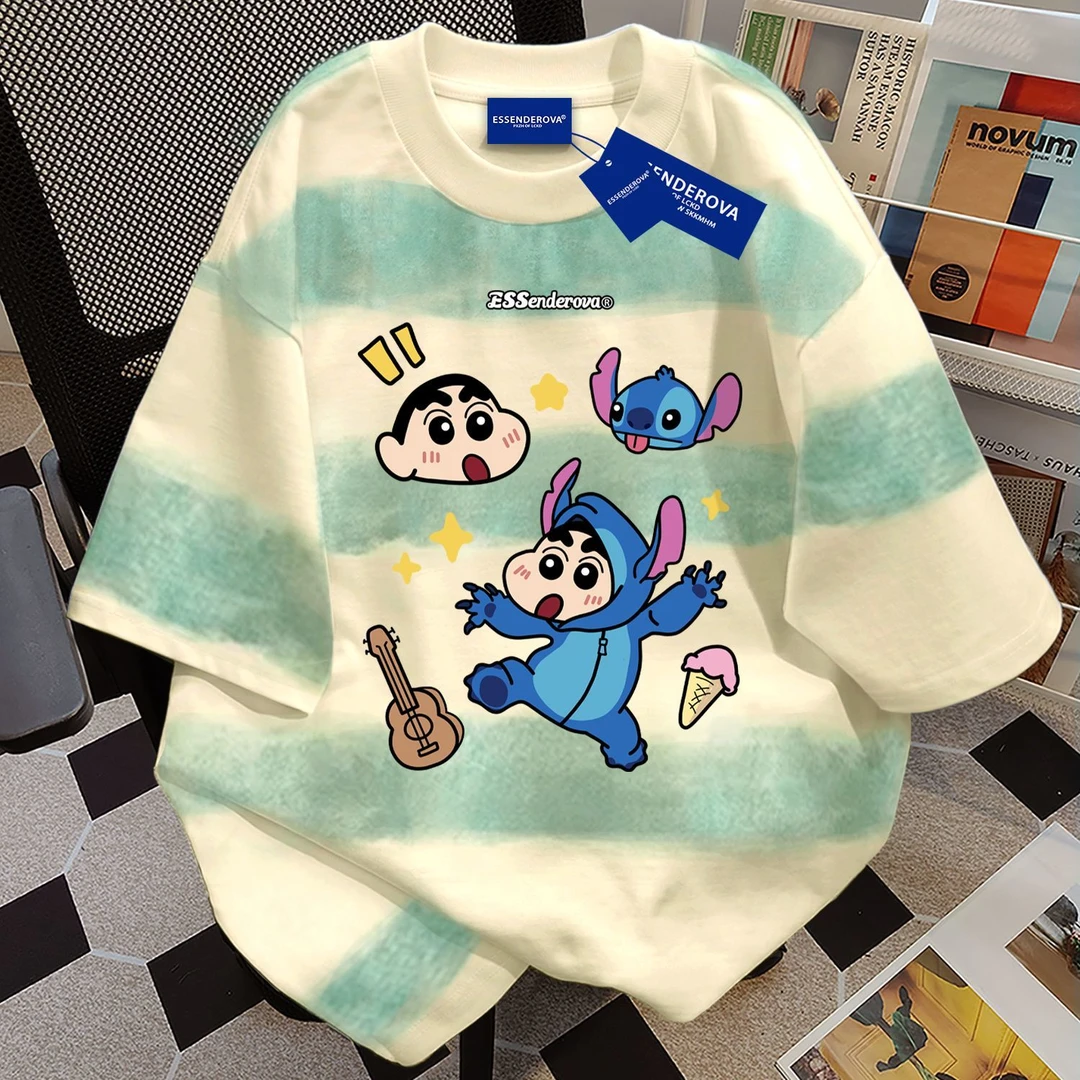 100%纯棉甜美学院风短袖t恤男女夏季爆款宽松多巴胺圆领情侣上衣