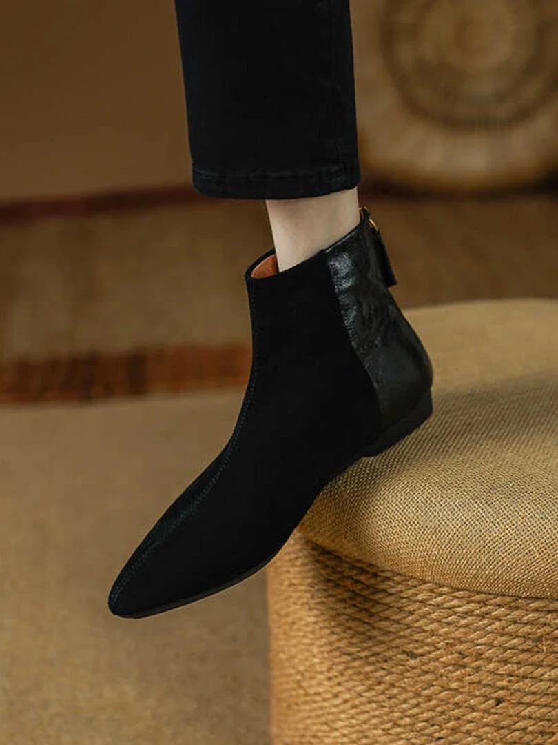 羊皮短靴女2025年新款秋冬单靴平底切尔西靴子软底马丁靴