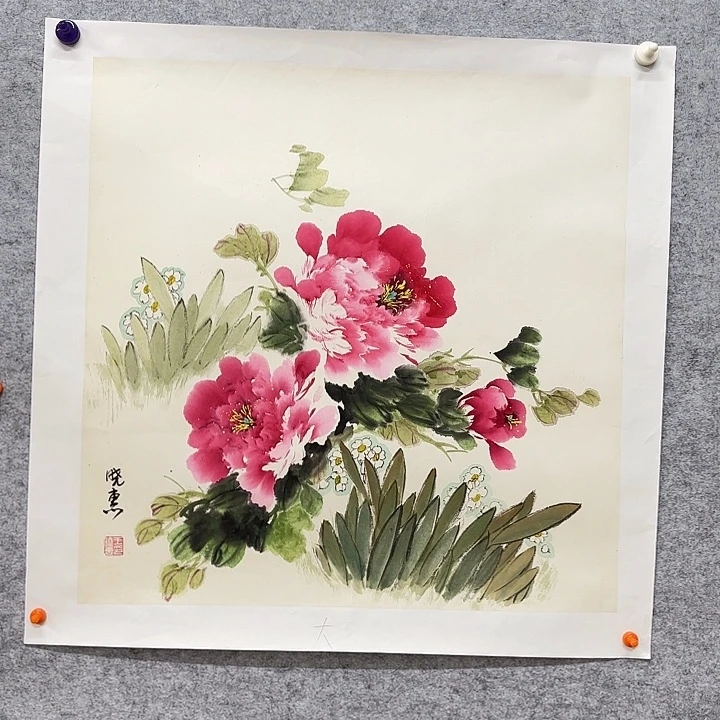 国画花鸟等图案组成四尺斗
