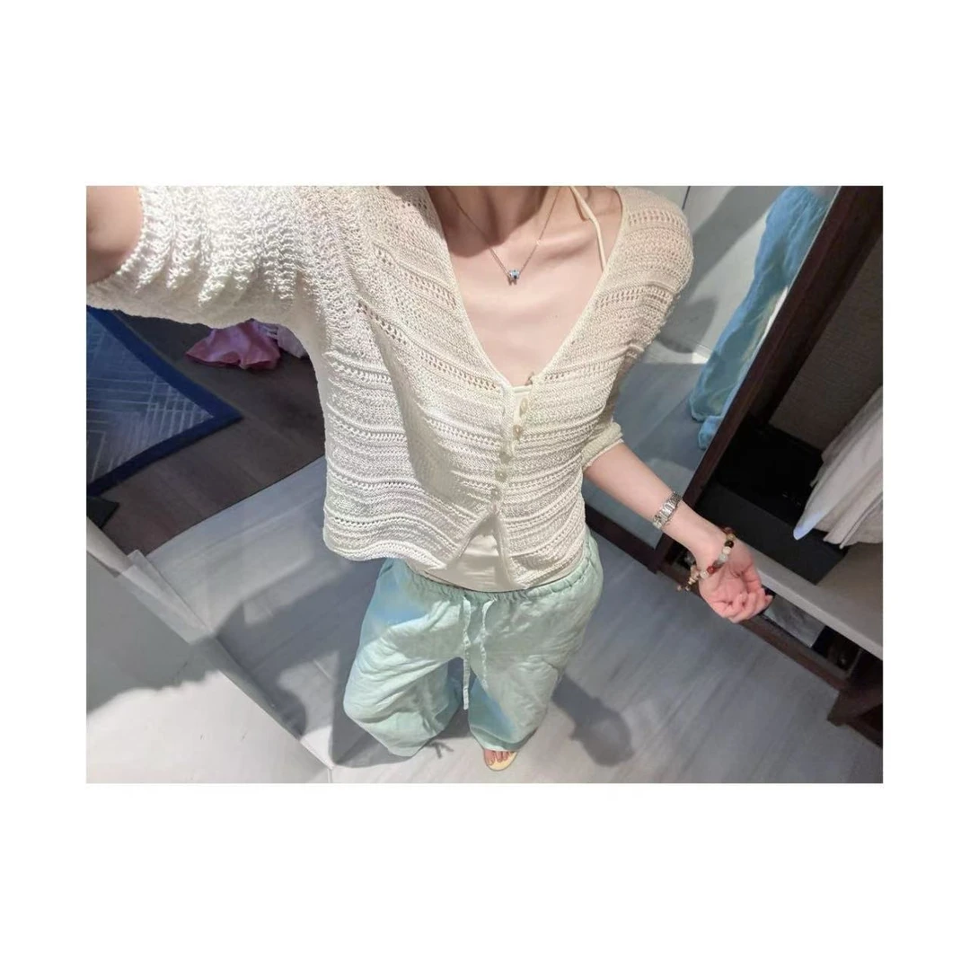 MAXINRUI 【贝母钩花开衫】25ss夏季针织贝母扣开衫R8198