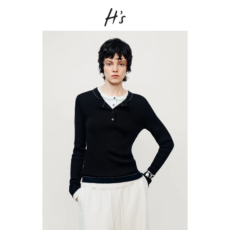 【陈大可专属1441】H'S亨利领撞色针织衫25冬内搭打底衫毛衣