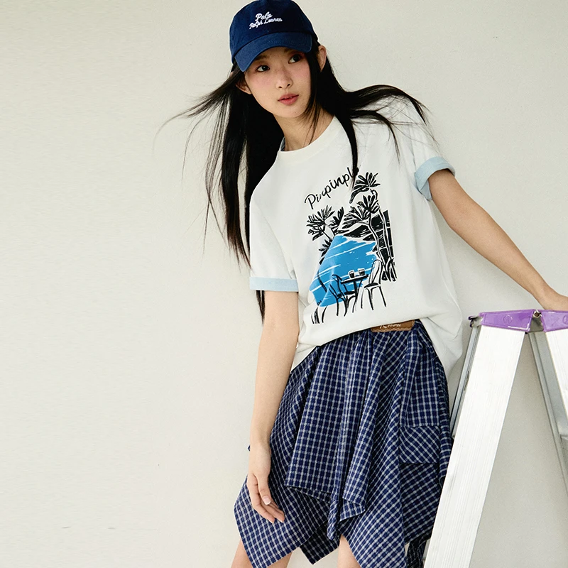 PINPINPLUS丨「海岛假日」夏季凉爽圆领宽松印花T恤PABEA210006Z