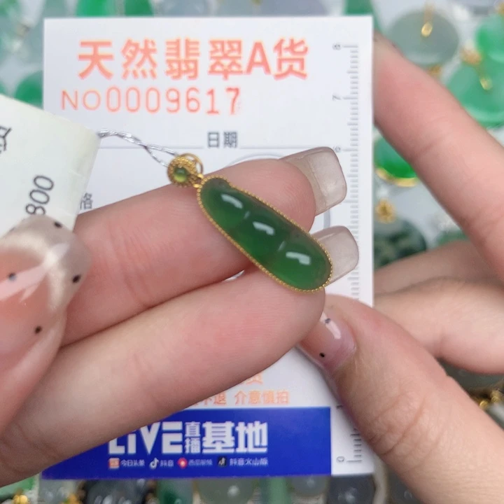 翡翠18K金镶嵌颈饰豆子