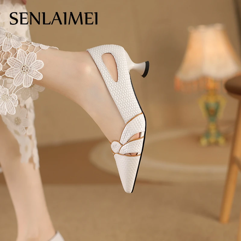 配裙子镂空单鞋/羊皮/34-42/691/法式尖头浅口瓢鞋真皮通勤凉鞋女