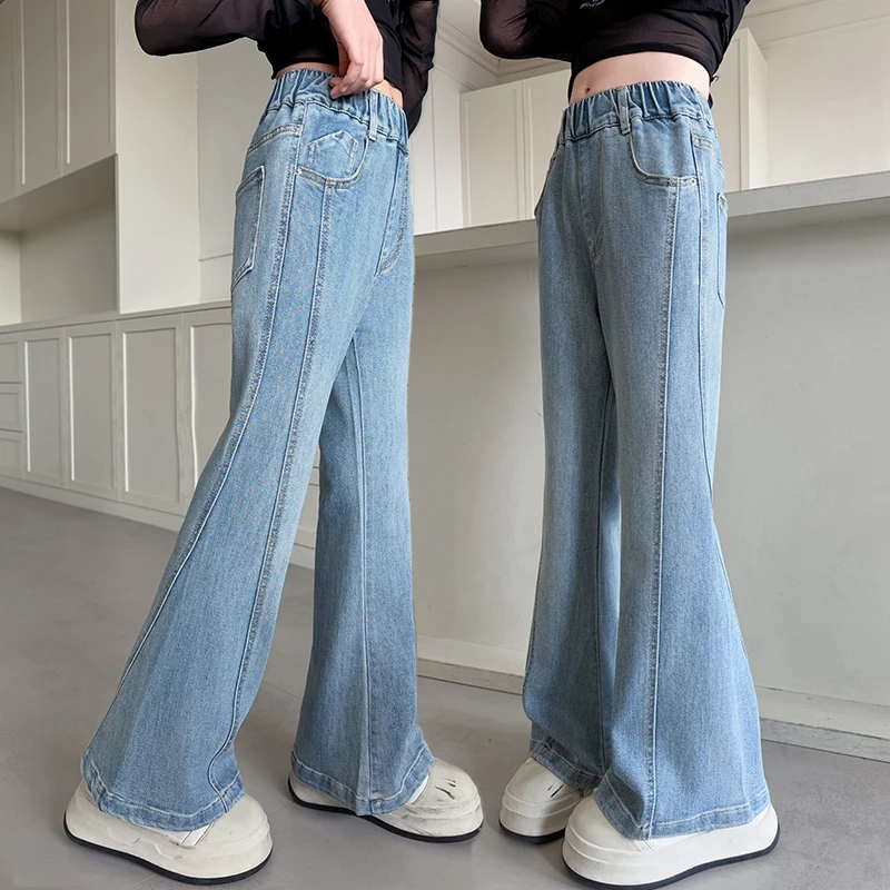 女童春季新款牛仔裤时尚裤子外穿微喇休闲女童宽松学生显瘦潮大童