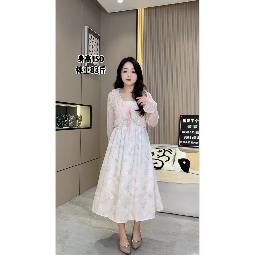 【婷婷家】小个子蕾丝开衫+碎花吊带裙两件套#8192+99903