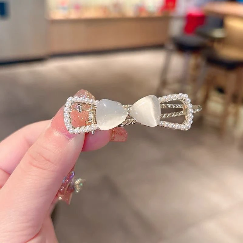 高级感精致猫眼石蝴蝶结发夹后脑勺气质发卡侧边刘海夹鸭嘴夹头饰