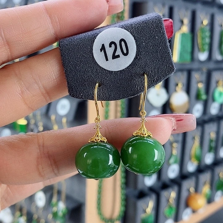 和田玉耳饰18K金镶嵌