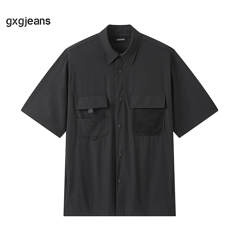 gxg.jeans男装 黑色工装户外短袖衬衫男士 25年夏新品#J25D232002
