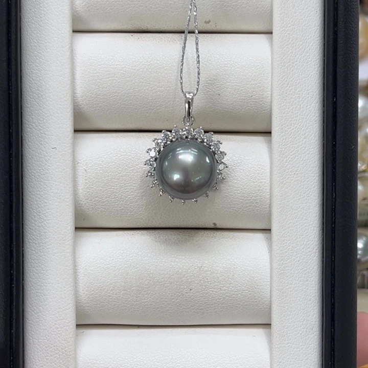 银S925镶嵌颈饰海水珍珠大溪地12-13mm 17号