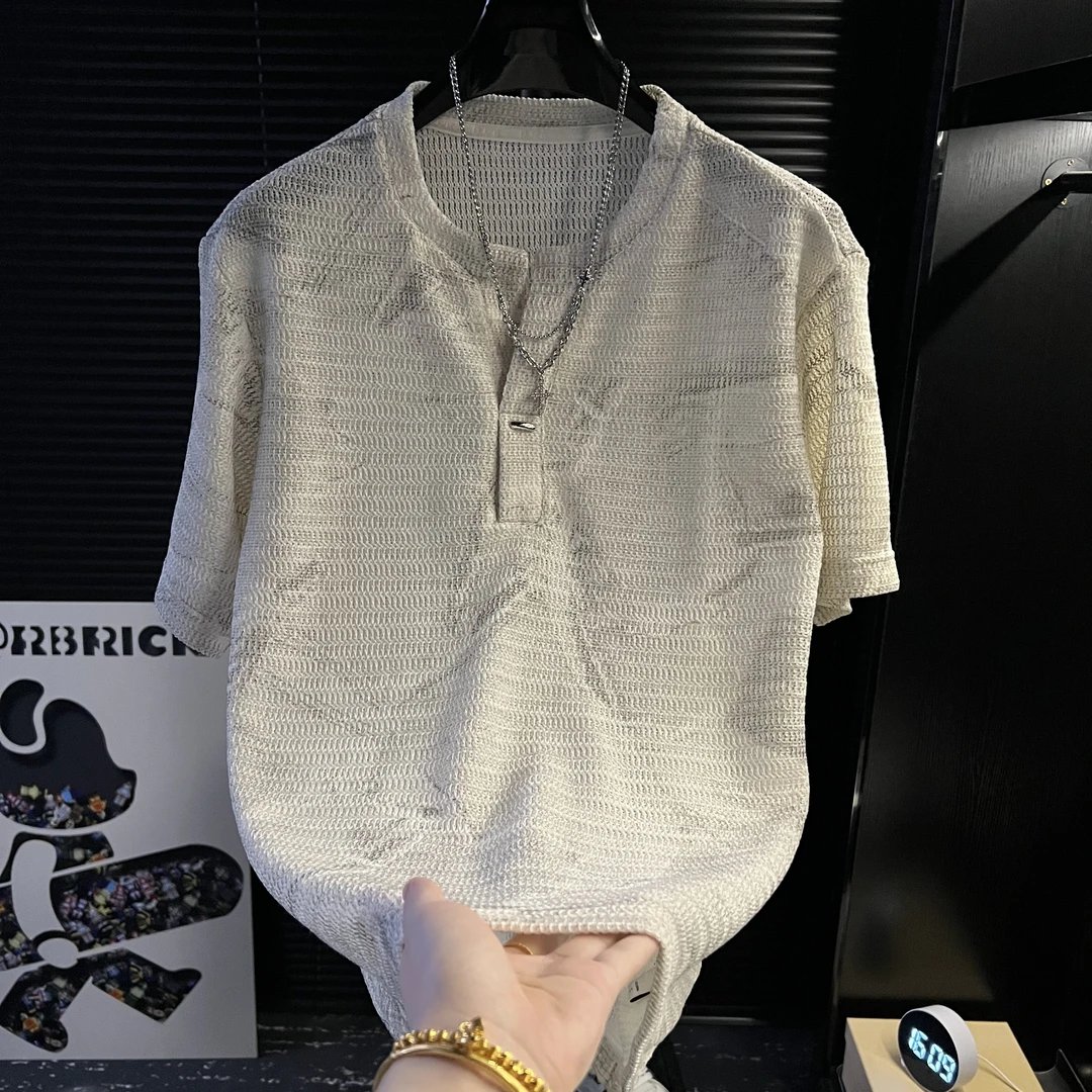 TQ-亨利领废土风男装夏季设计感短袖t恤新款休闲体恤