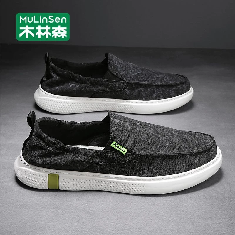 木林森男鞋2025新款潮鞋老北京布鞋一脚蹬青年套脚男士豆豆帆布鞋
