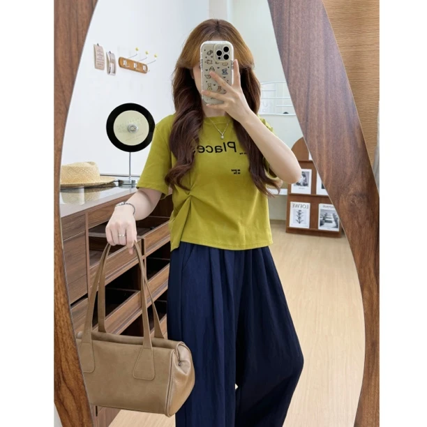 【燃燃定制】150小个子韩版短款T恤女2025夏季新款不规则上衣-2290