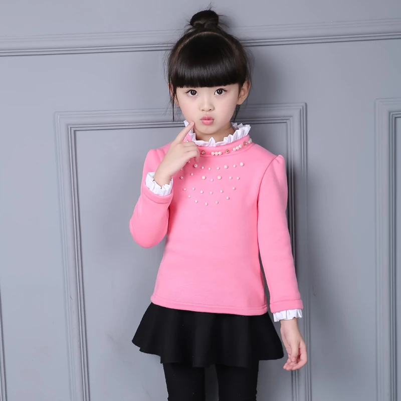 女童儿童秋冬钉珠加绒长袖打底衫洋气韩版保暖童装公主女孩中大童