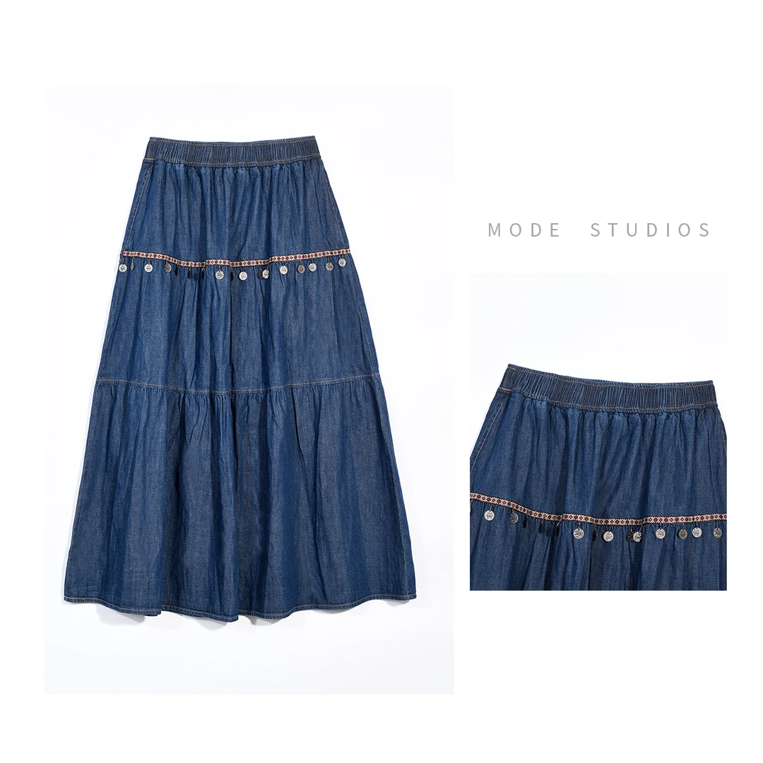 MODE【摩登假日】2025新款薄款波西米亚松紧腰设计复古小众半身伞裙