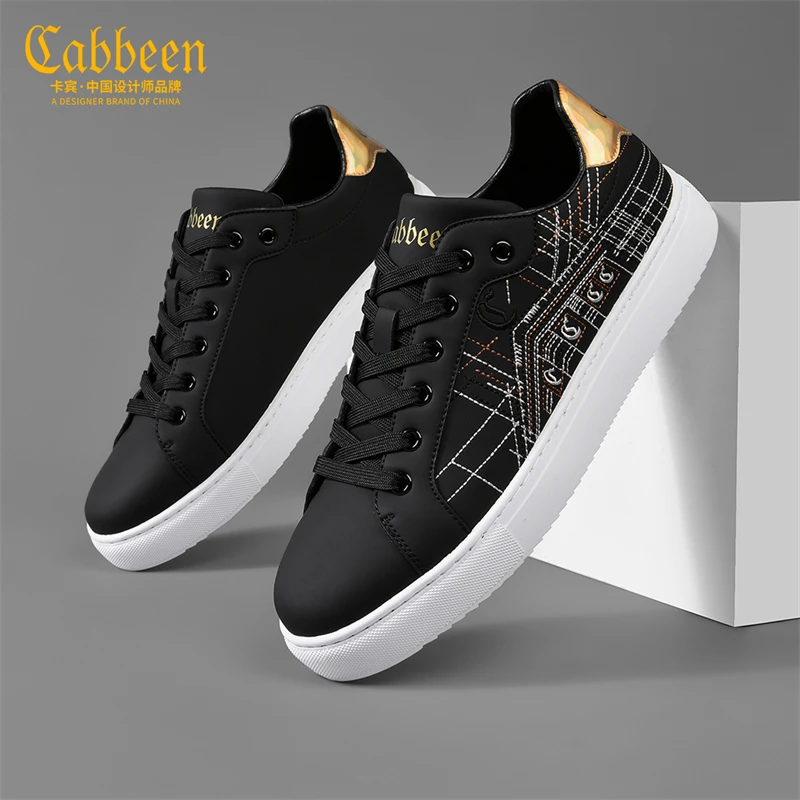 卡宾2025编织板鞋休闲鞋浮雕休闲板鞋时尚潮流男士韩版潮鞋运动鞋