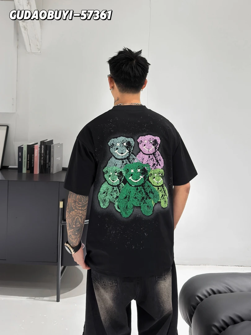 【夏季】新款男女同款时尚微笑小熊图案短袖T恤57361