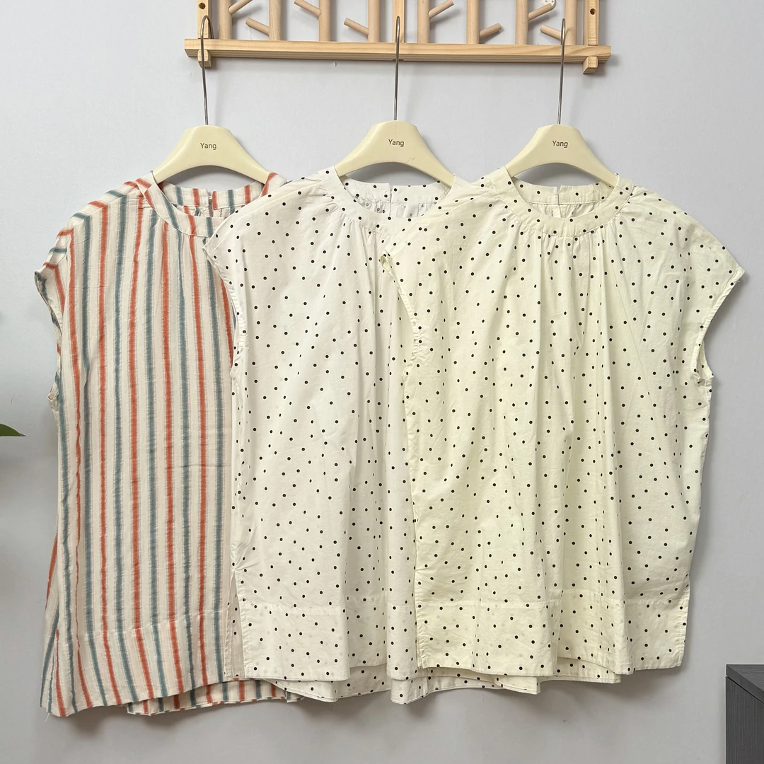 【甜心波点】夏季韩系圆领小飞袖背心衬衫开叉上衣女