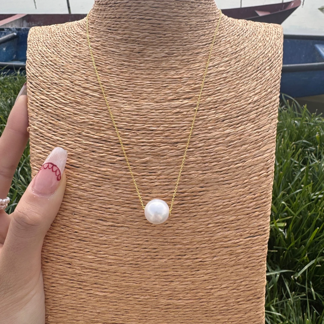 【蚌农涛哥】FLD080 18K金贴片淡水白珠路路通吊坠11-12mm