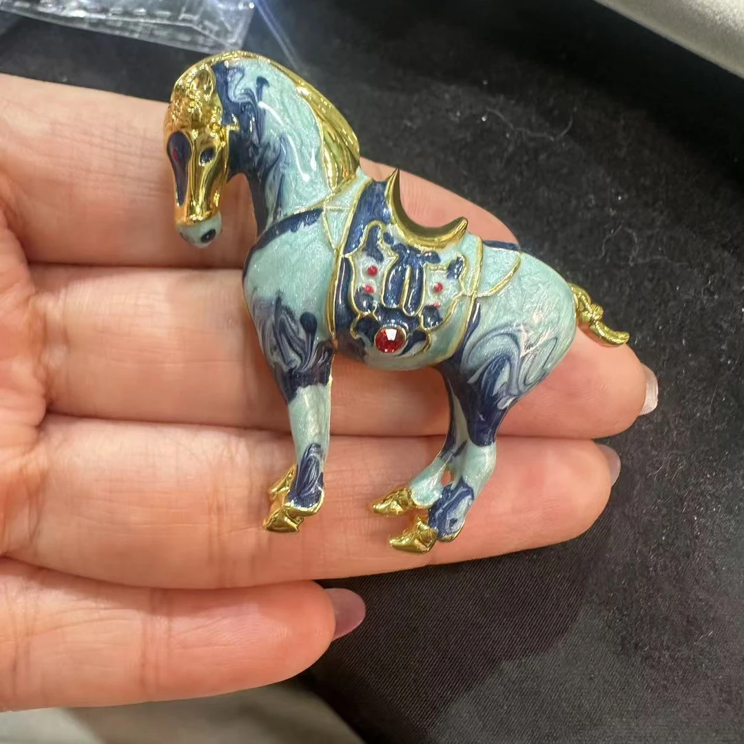 铜合金胸针 瓷马 手工百搭精美优雅素款胸针