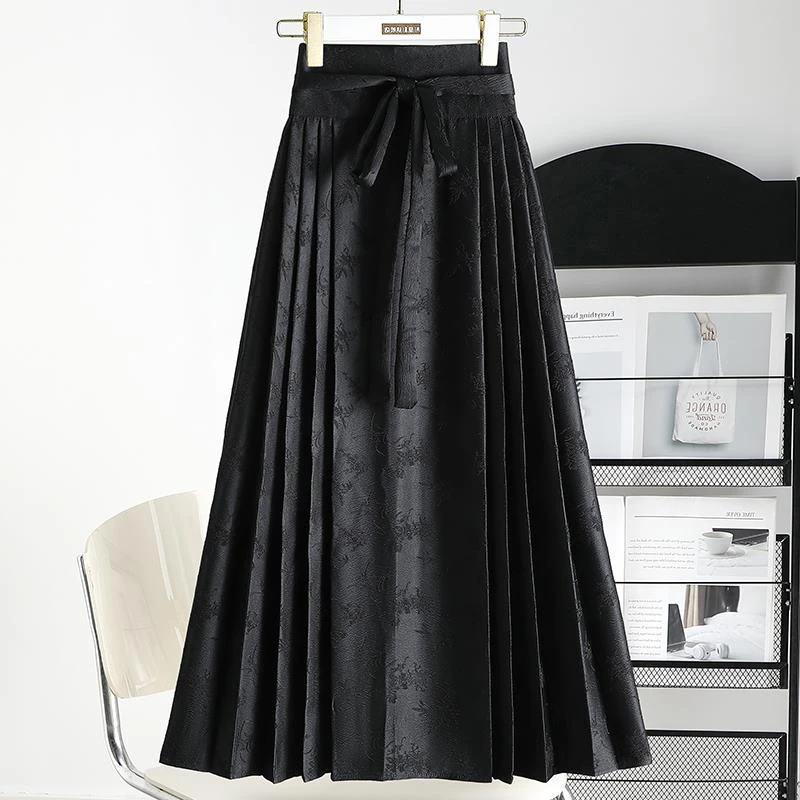 改良马面裙长裙女士无系带百褶裙春秋冬新中式小众炸街高级感女装