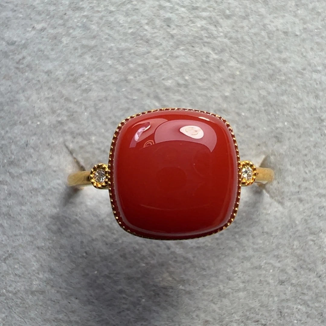南红玛瑙22K金镶嵌戒指