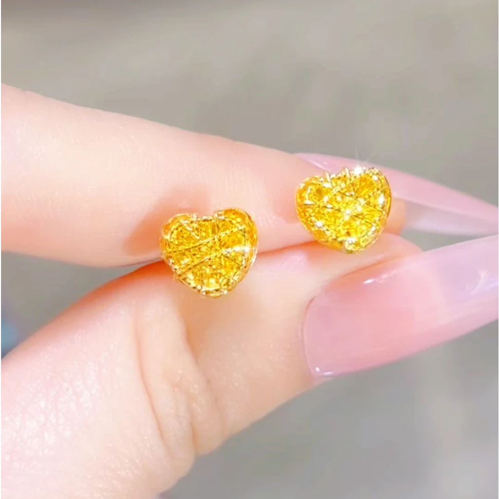 925银耳饰 爱心拉丝耳钉简约气质百搭爆闪小众耳钉