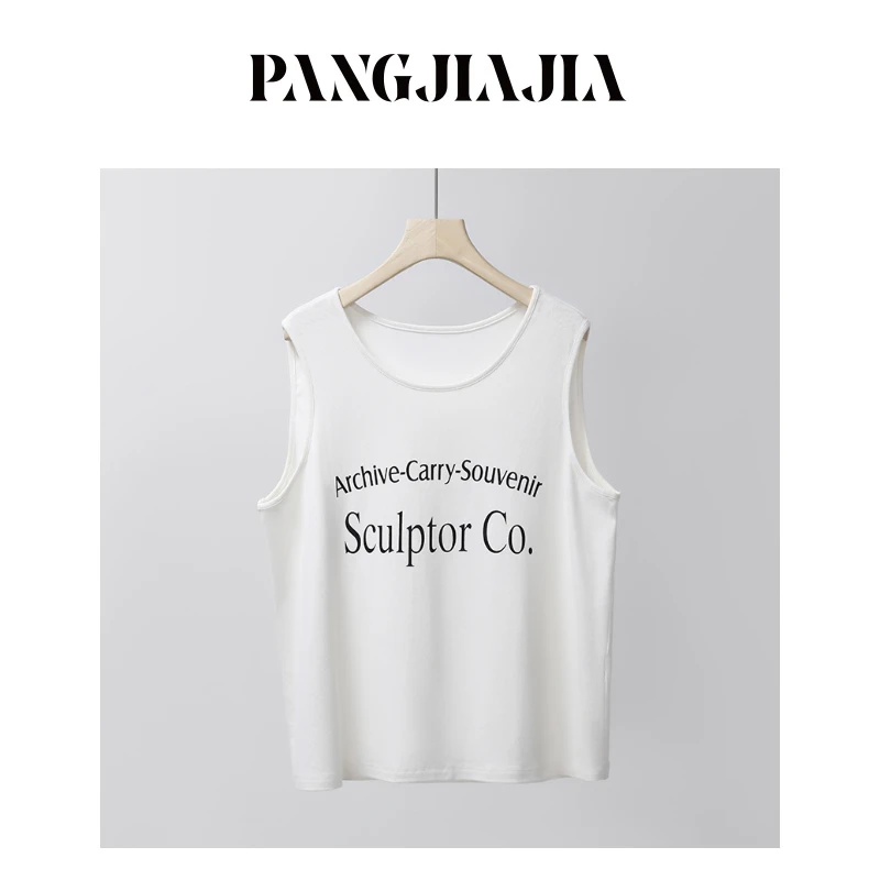 【胖佳佳】现货~简约背心 字母印花圆领打底上衣秋季百搭H625Z14235