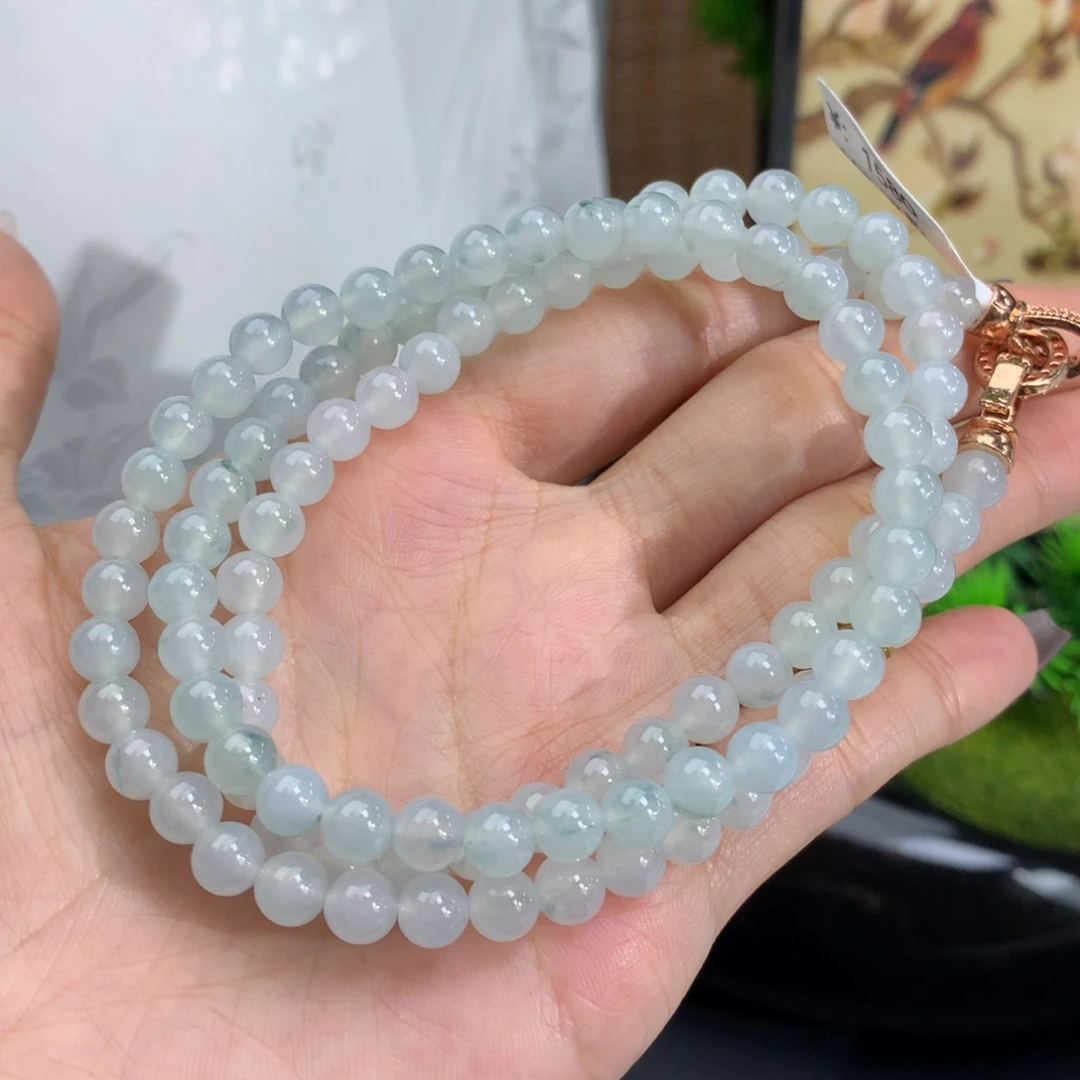 翡翠手链未镶嵌卡5.8冰胶淡淡蓝项链