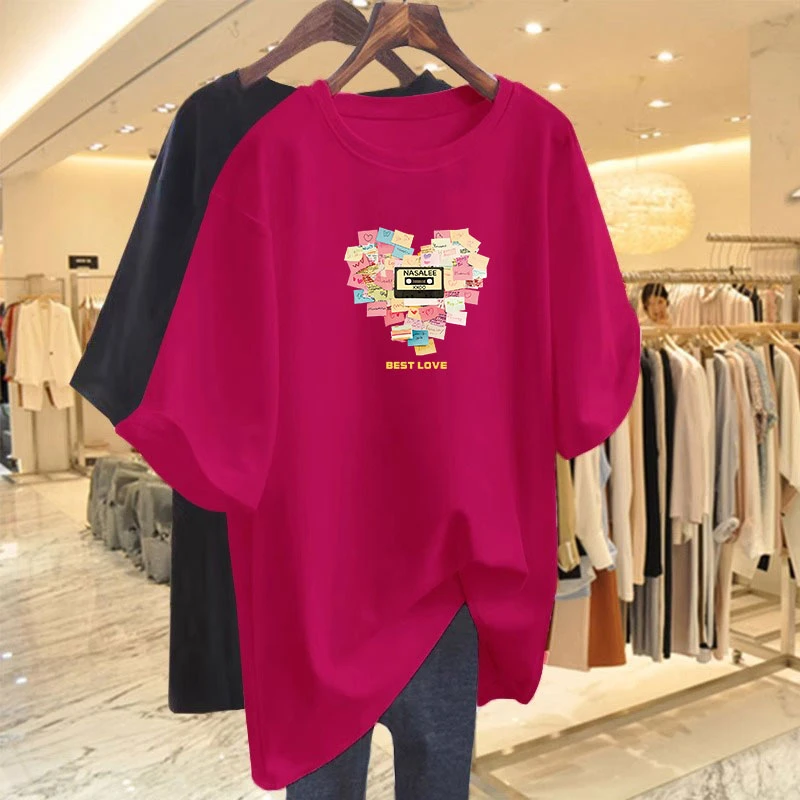 2026年夏季纯棉中长款t恤女宽松大码遮屁股欧货大版短袖体恤上衣